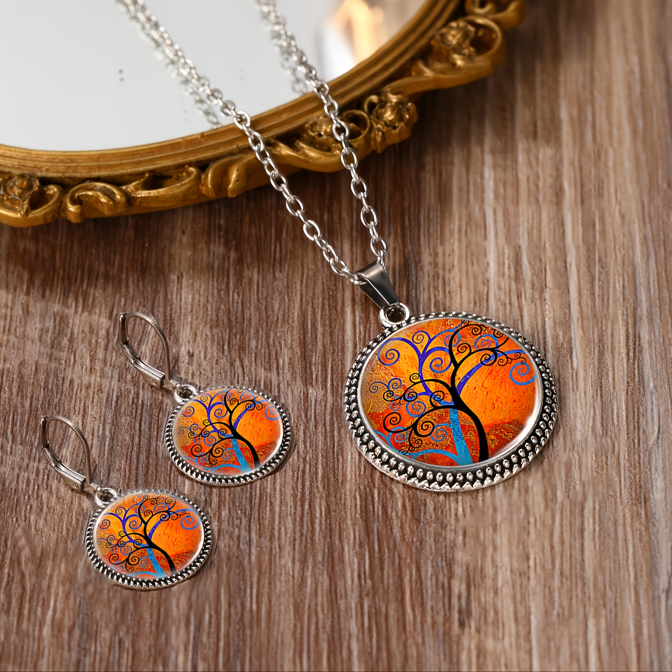 3pc Classic Round Jewelry Set with Necklace, Earrings